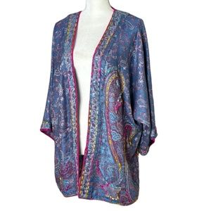 Time for Me Teal & Multi Colored Unique Bohemian Sweater Kimono Size M/L